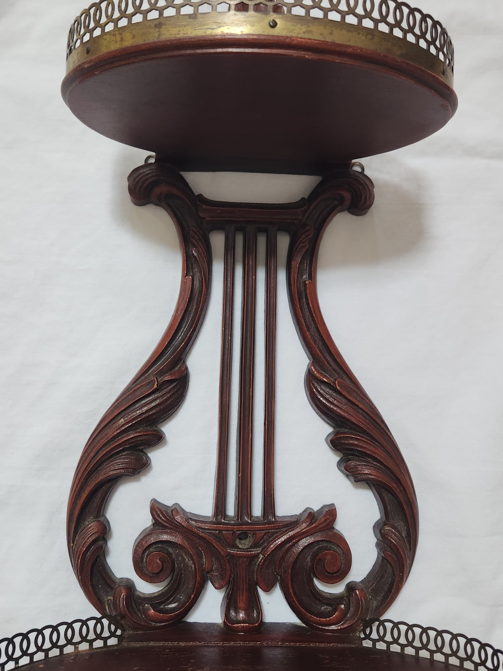 Syroco Ornate Two-Tier Wood & Brass Wall Shelf - Deep Mahogany - Picture 4 of 16